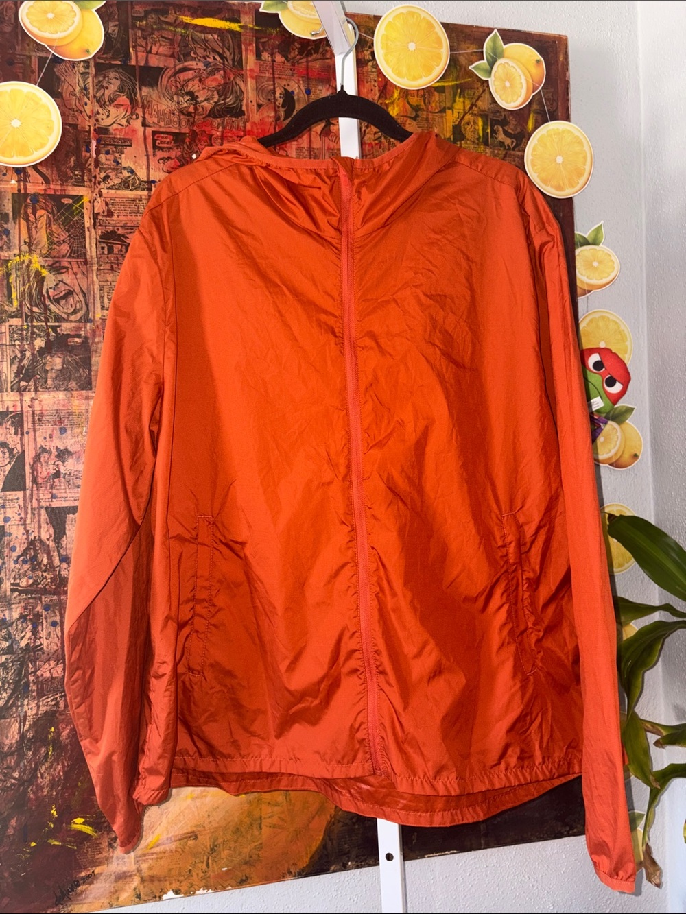 H&M Size XL Lightweight Orange Packable Windbreaker Jacket